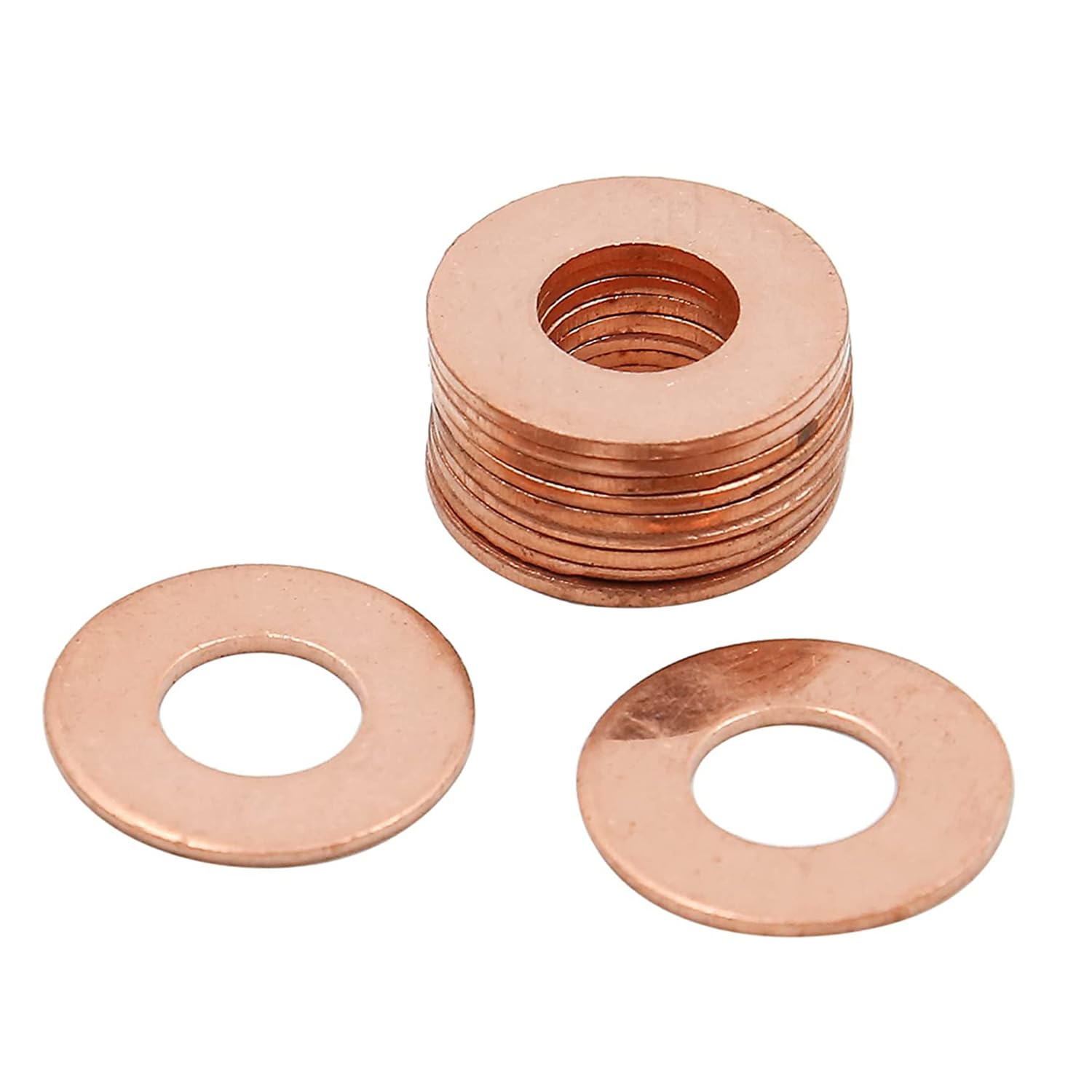 10pcs M8 Copper Washers Flat Ring Sump Plug Oil Seal Gasket Sealing Fitting Washers (M8*18 * 1.5)
