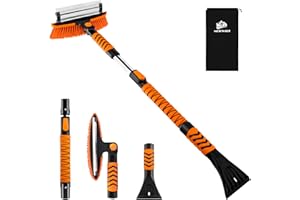 METOWARE 44'' Snow Brush and Ice Scrapers for Car Windshield, Extendable Snow Brush for Car with Ergonomic Foam Grip and 360° Pivoting Brush Head for Car SUV Truck