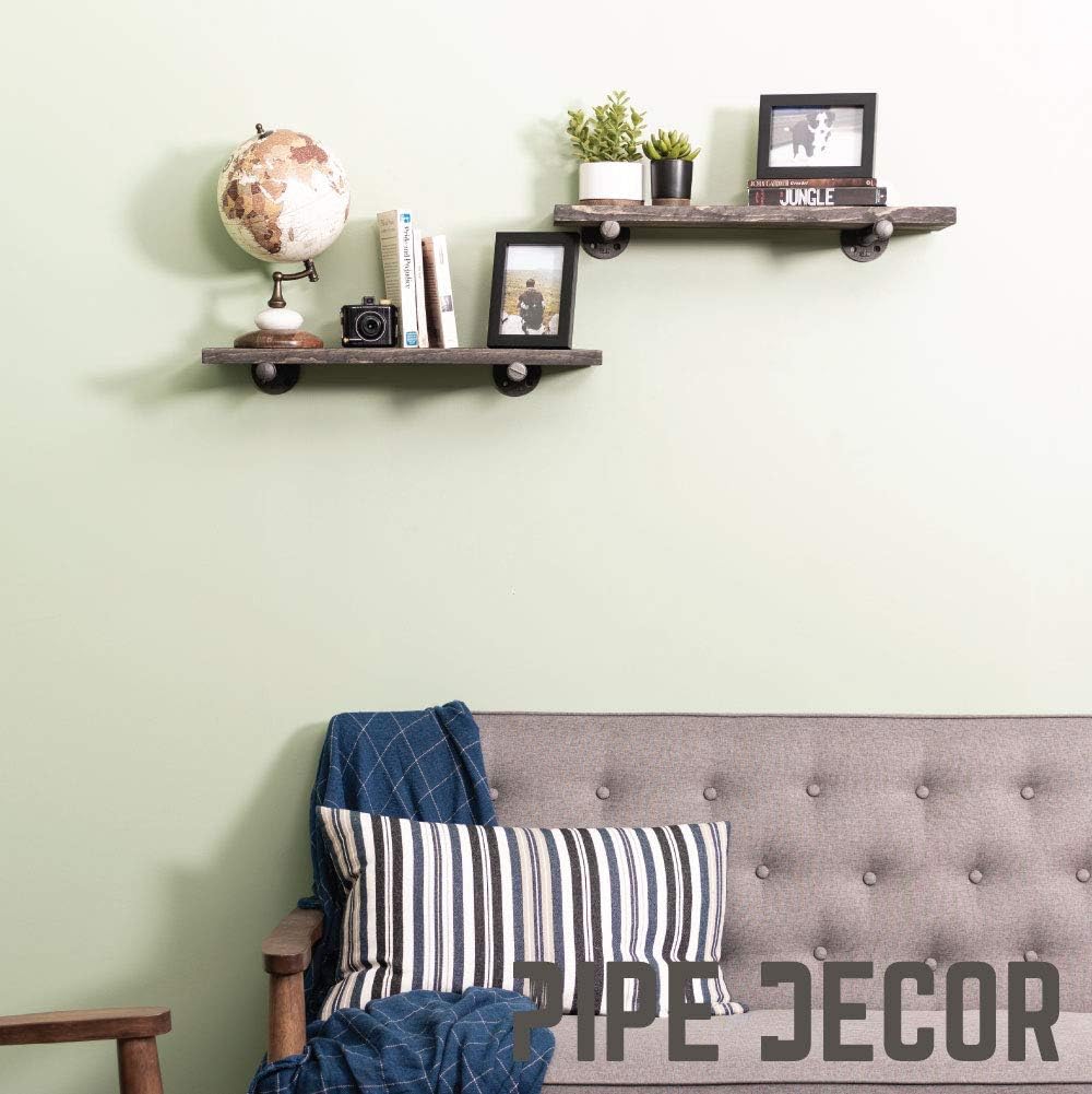 PIPE DÉCOR Industrial Pipe Shelf Brackets 4 Pack, Authentic Pipe Plumbing Fittings and Pieces, Wall Mounted Double Flange Floating Shelves, Rustic Bracket Set for Vintage Shelving Decor (8 Inch): Kitchen & Dining
