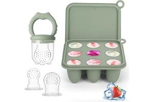 Baby Fruit Food Feeder Breastmilk Popsicle Molds, Silicone Food Freezer Tray for Cooling Teething Relief, Baby Food Feeder for Safe Infant Self Feeding, Includes 3 Extra Food Pacifier