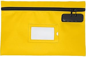 Money Bag for Cash with Lock | 12x8 inch | Durable Leatherette Money Cash Coin Check Bank Wallet Pouch with Zipper for Men & Women with Framed ID Window and Blank Card | by GIDABRAND (Yellow)