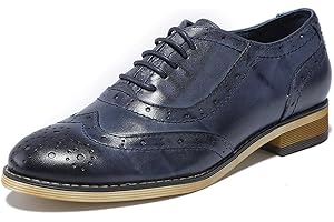 Mona flying Women's Leather Perforated Lace-up Oxfords Brogue Wingtip Derby Shoes for ladis Women