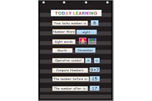 AUVCAS VNOM Standard Pocket Chart Clear 10 Pockets Chart for Classroom & Home Heavy Duty Hanging Pocket Chart for Word Wall/Letter Cards/Sentence Strips,28x43 Inch (28Wx43L, Black)