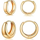 Gold Huggie Hoop Earrings Set for Women Small Chunky Gold Silver Earrings 14K Gold Filled Hypoallergenic Trendy Jewelry Dainty Huggie Earrings