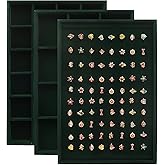Rocutus Jewelry Trays,3 Pack Stackable Velvet Jewelry Organizer Tray Drawer Jewelry Storage Tray,Divided Ring Organizer Tray for Earrings, Necklaces, Bracelets,13.8"x9.5"x1.2" (Dark Green)