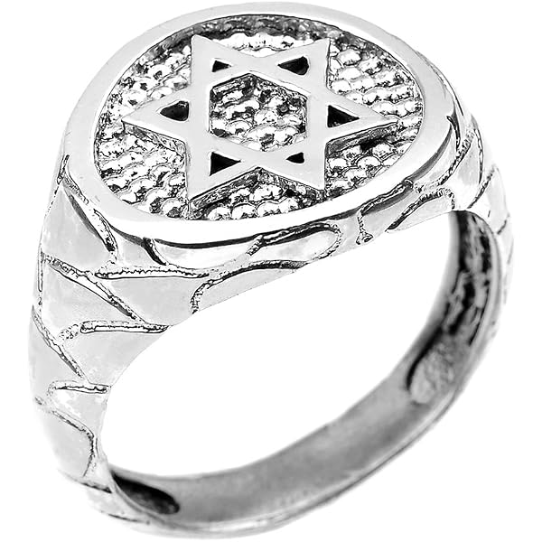 Claddagh Gold Star Of David Signet Ring - .925 Sterling Silver, Textured, Jewish Symbol Ring