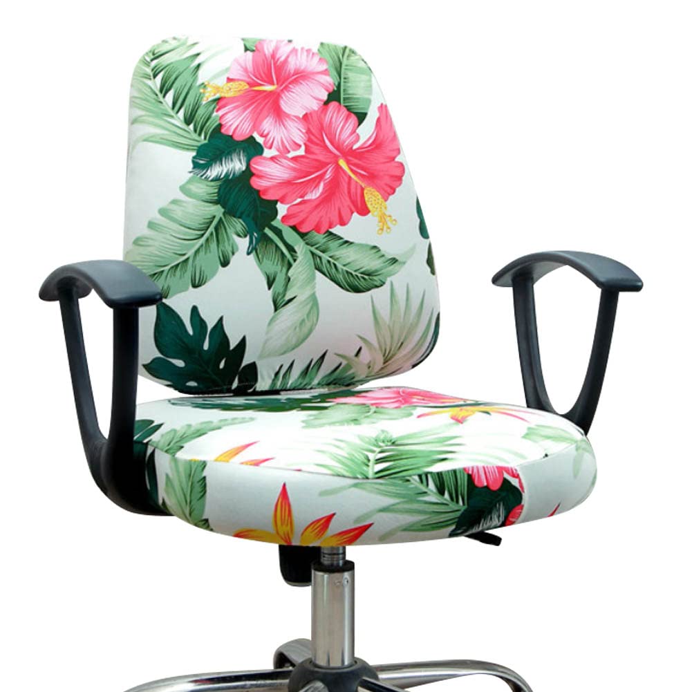 Photo 1 of VIOKKO Office Chair Cover Stretchable Computer Desk Chair Seat Covers Anti-Dust Universal Split 2 Piece Rotating Swivel Chair Slipcover Protector (Tropical Flower & Leaves)