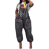 Lachmose Womens Overalls Denim Loose Fit Wide Leg Bib Baggy Jeans Jumpsuit Comfy
