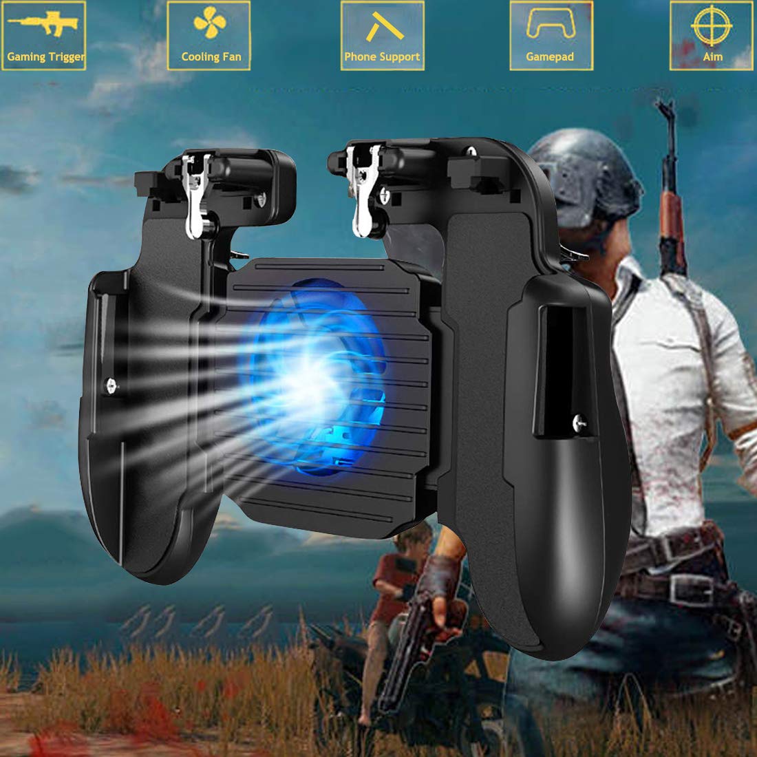 Mobile Game Controller with Cooling Fan for Fortnite PUBG,Smartphone Game  L1R1 Triggers Controller Joystick Gamepad w/Aim and Fire Buttons for ... - 