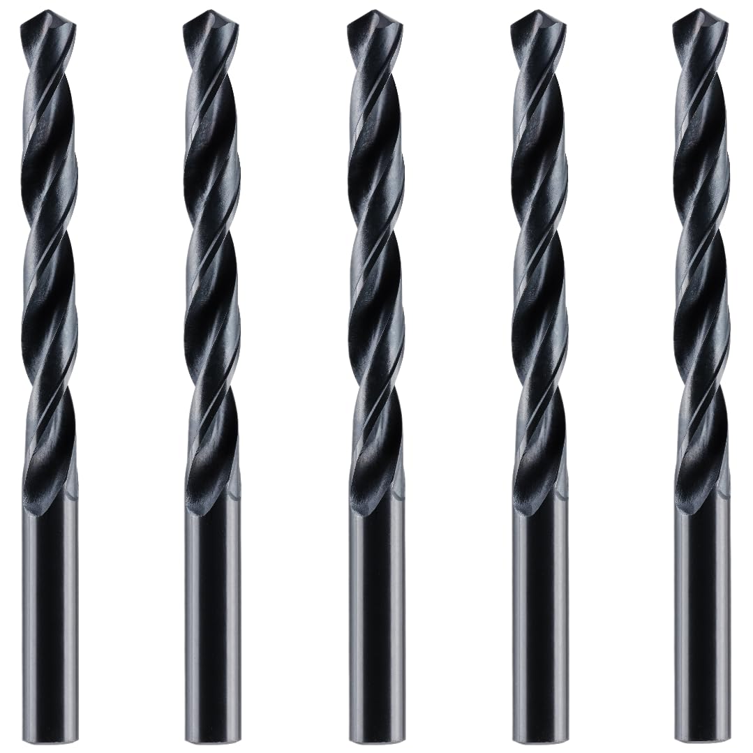 Box Of 5 x 9.5mm HSS Jobber Drill Bits - Black Roll Forged HSS-R for Carbon + Alloy Steel, Plastics & Wood. DIN338 (9.5mm x 125mm (3/8"))
