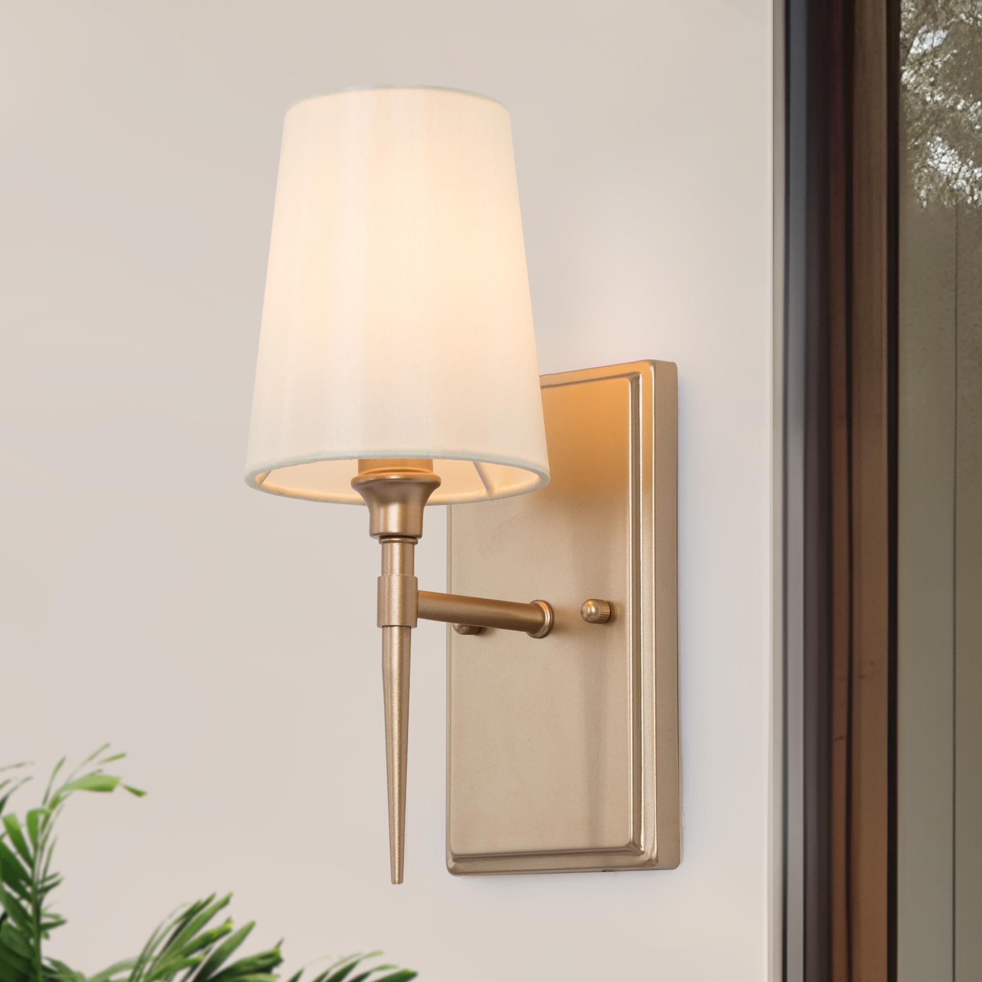 Photo 1 of **BASE PIECE BENT** KSANA Sconces Wall Lighting, 1-Light Modern Gold Wall Sconces Indoor with White Fabric Shade, Wall Sconce Light Wall Lights for Bedroom, Living Room, Bathroom, Kitchen, Powder Room