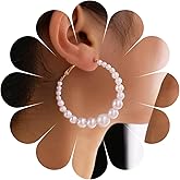 Allereyae Vintage Pearl Hoop Drop Earrings Pearl Hoop Dangle Earrings Boho Pearl Earrings Circular Pearl Stud Earrings Jewelry for Women