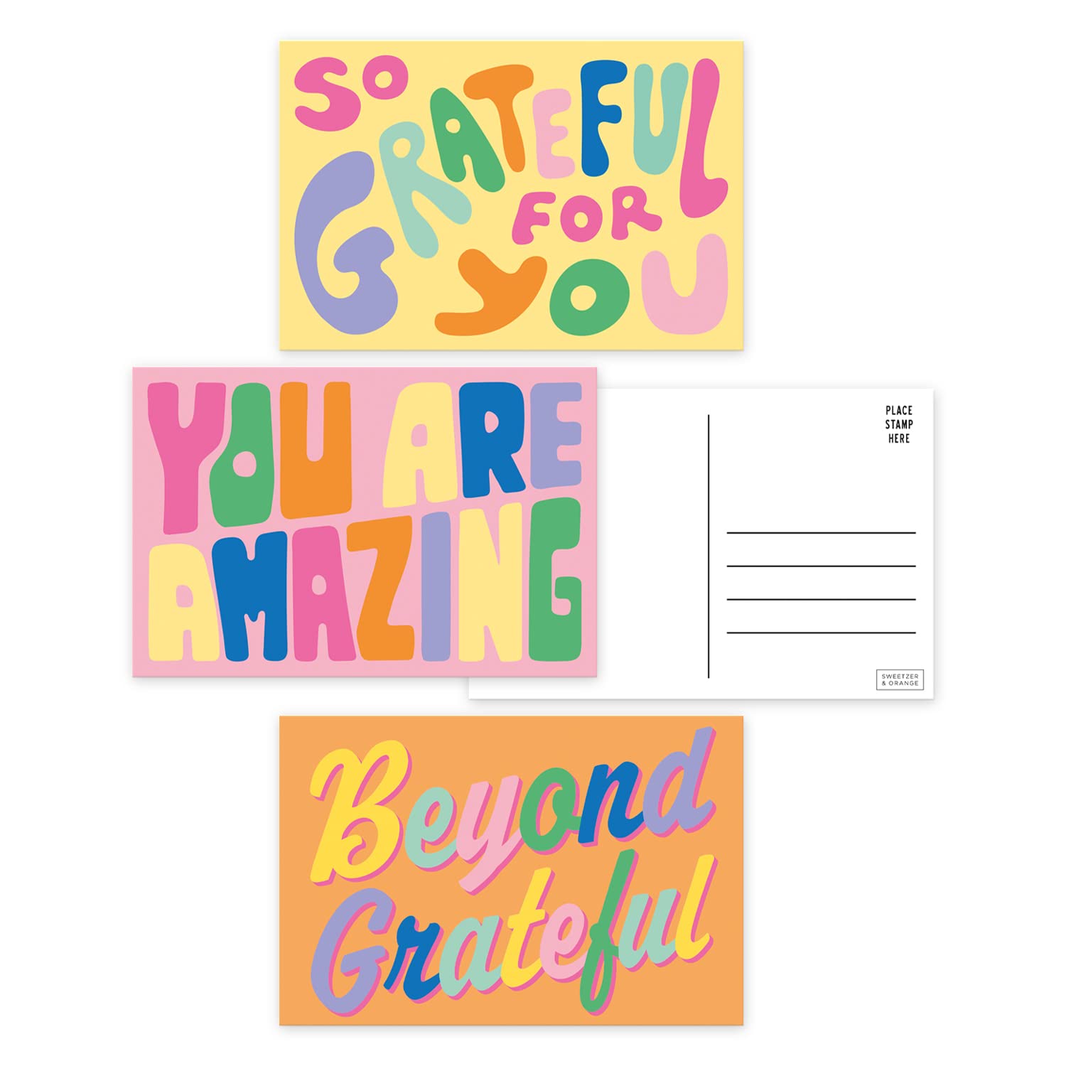 S&O Colorful Thank You Postcards for Handwritten Messages - Postcard Style Thank You Cards Bulk Set of 60 - Appreciation Cards for Personalized Notes