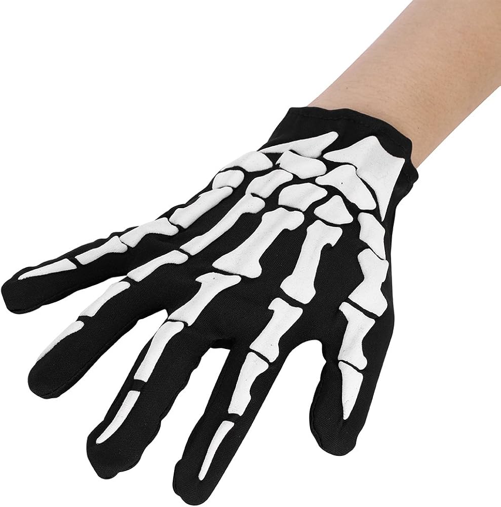 LONTG Skeleton Gloves Skull Bone Fingered Gloves Halloween Ghost Gloves