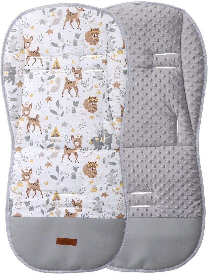 Universal Seat Liner Pushchair Double Sided Pram Buggy Grey/Deer and Friends