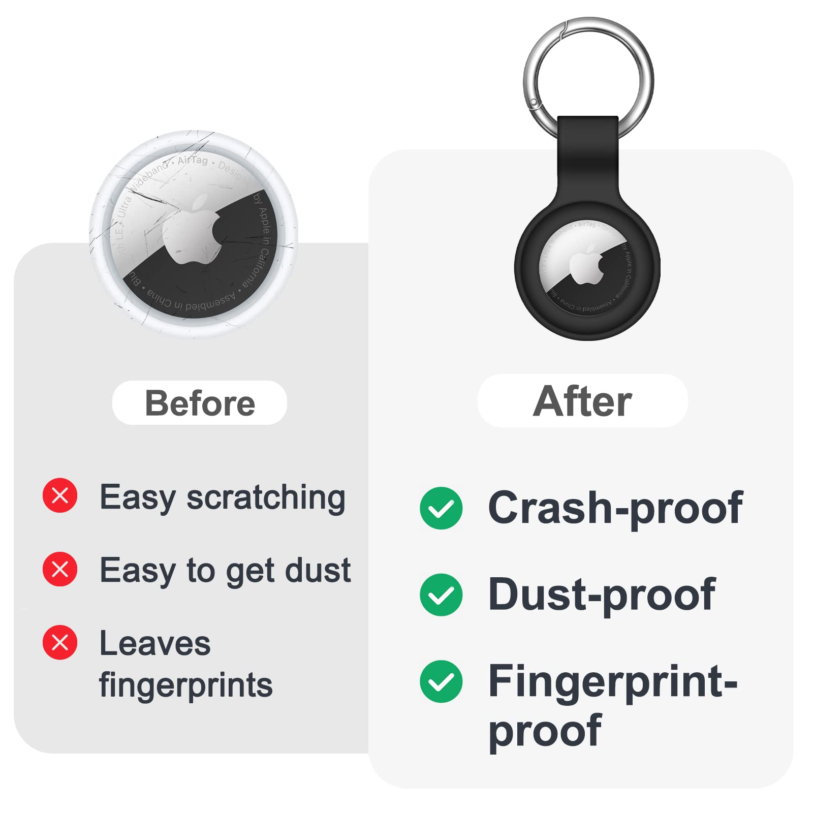 1|2|4 Pack for AirTag Holder Compatible with Air Tag Case Keychain Silicone for air tagholder Key Ring Chain for Apple for GPS Item Finders Accessories, for Bags, Pets, Kids, Luggages, Black