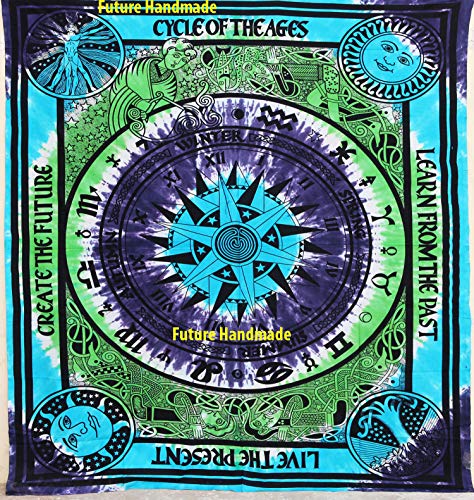 Future Handmade Queen Size Mehndi Spiral Cycle Of Ages Tapestry Wall Hanging Hippies Tapestry Tie Dye Tapestry (Queen Size, Design Q10)