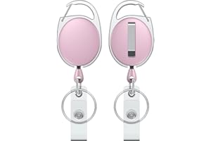 Uniclife 2 Pack Retractable Badge Reel for Badge Holder Pink Heavy Duty Retractable Keychain Strong ABS Casing with Stainless Steel Spring Coil 24 Inch Nylon Rope Carabiner Clip and Key Ring