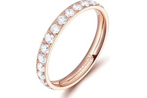TIGRADE 3mm Womens Titanium Eternity Rings Cubic Zirconia Wedding Engagement Band Size 3-13.5