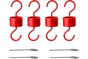R RUIMEI Metal Ant Moat for Hummingbird Feeders, Hummingbird Feeder Ant Guards for Outdoors Hanging, Feeder Accessory 4 Hooks with 4 Brushes, Red