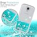 LeYi for Galaxy S4 Case with Tempered Glass Screen Protector [2 Pack] for Girls Women, Cute Bling Shiny Moving Quicksand Liquid Clear TPU Protective Phone Case for Samsung Galaxy S4 Turquoise