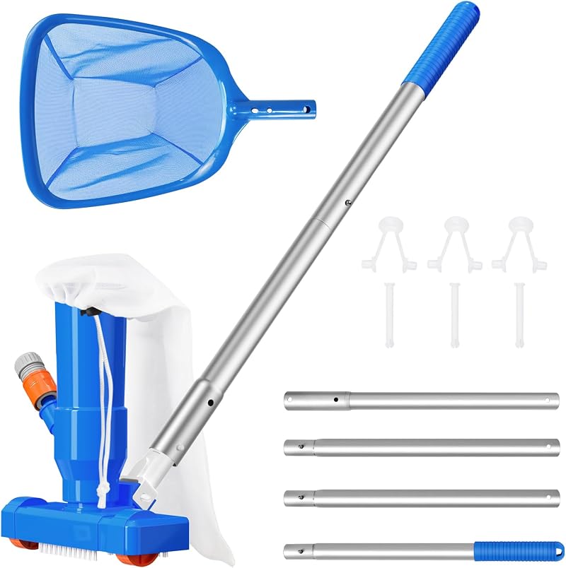BLIKA Swimming Pool Vacuum Cleaner & Skimmer Net Set 63" Pole