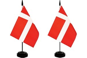 Rotenl 2 Pack Denmark Desk Flag, Danish Table Office Flag with Solid Pole and Stand Base, International Country Flag, Festival Celebration, Classroom Meeting Desktop Decoration (Denmark)