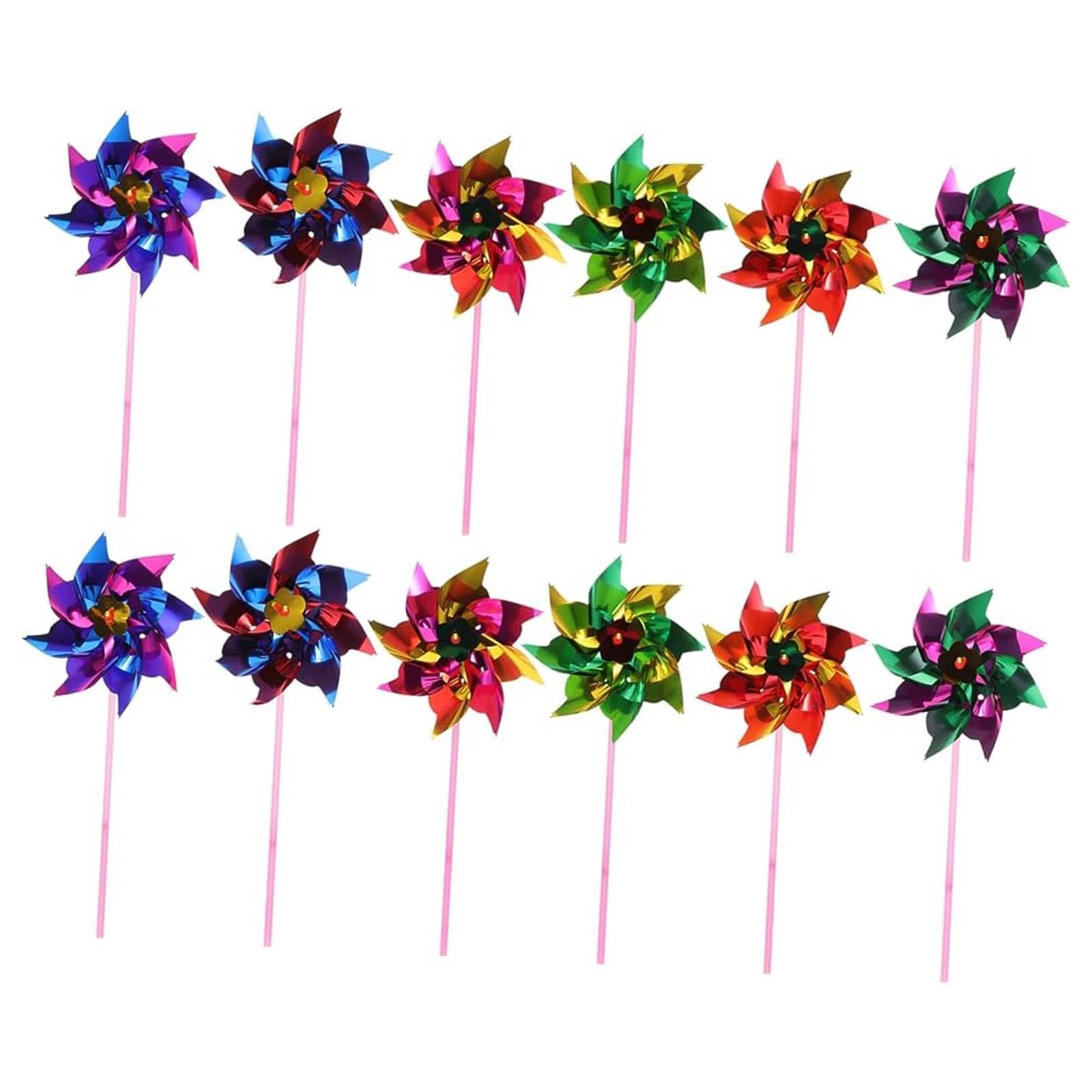 Henyall 25Pcs Rainbow Pinwheel,Colorful Plastic Windmills,Reflective Bird Repellent Windmill,Kids Outdoor Party Pinwheels,DIY Pinwheels Set for Lawns,Garden,Fruits and Party FavorοΌRandom Colour)