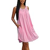 GlavidGlee Cotton Nightgowns for Women Ladies Sleeveless Gowns Sleepwear with Pockets