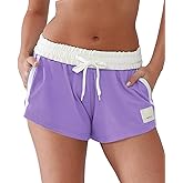 YIPINK Comfy Sweat Shorts for Women Cotton Fold-Over Waistband Contrast Taping Lounge Casual Athletic Workout Shorts