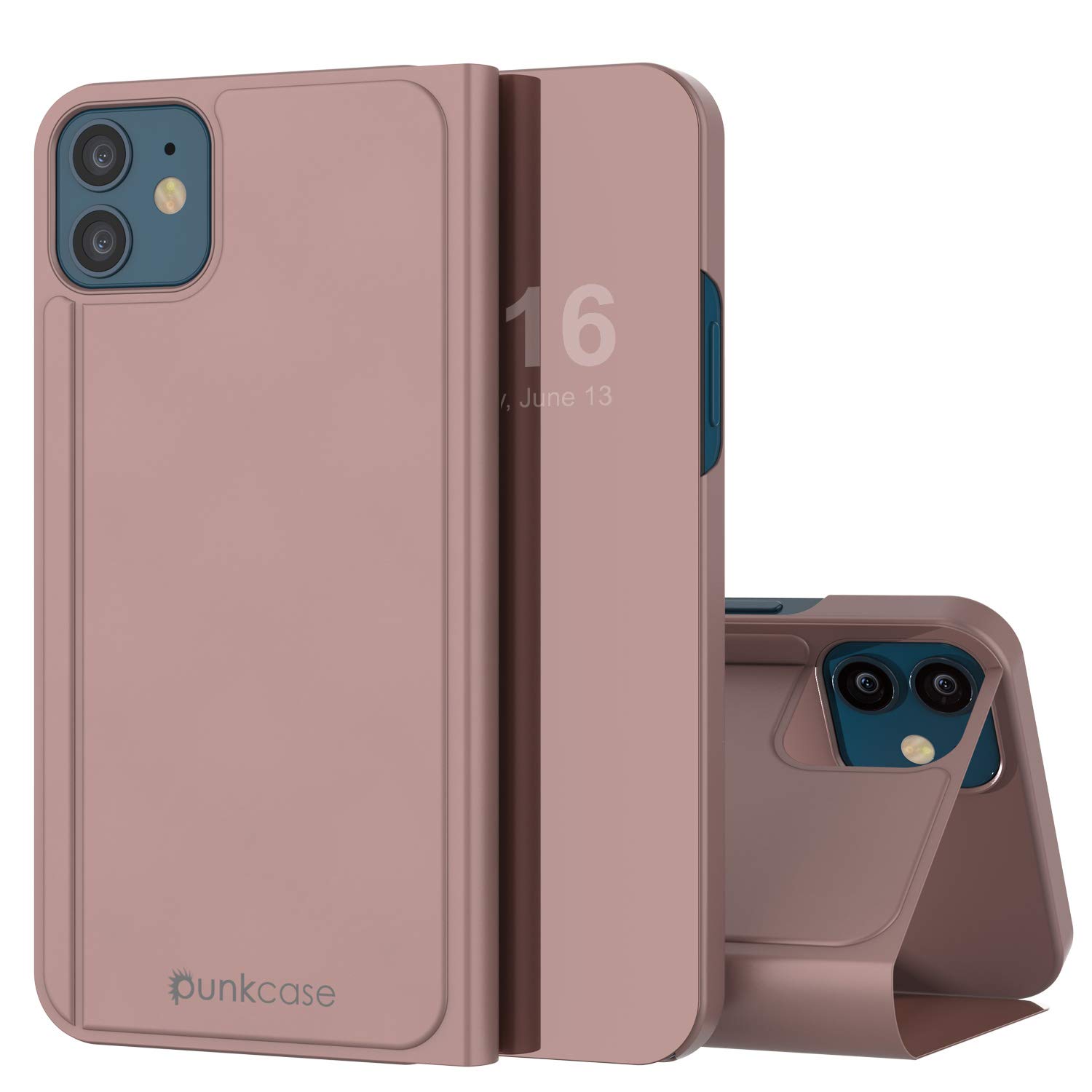 Punkcase for iPhone 12 Mini Reflector Case Protective Flip Cover W/Scratch Resistant Semi-Translucent Mirror Front & Non-Slip PU Leather Back for iPhone 12 Mini (5.4"") (2020) (Rose Gold)