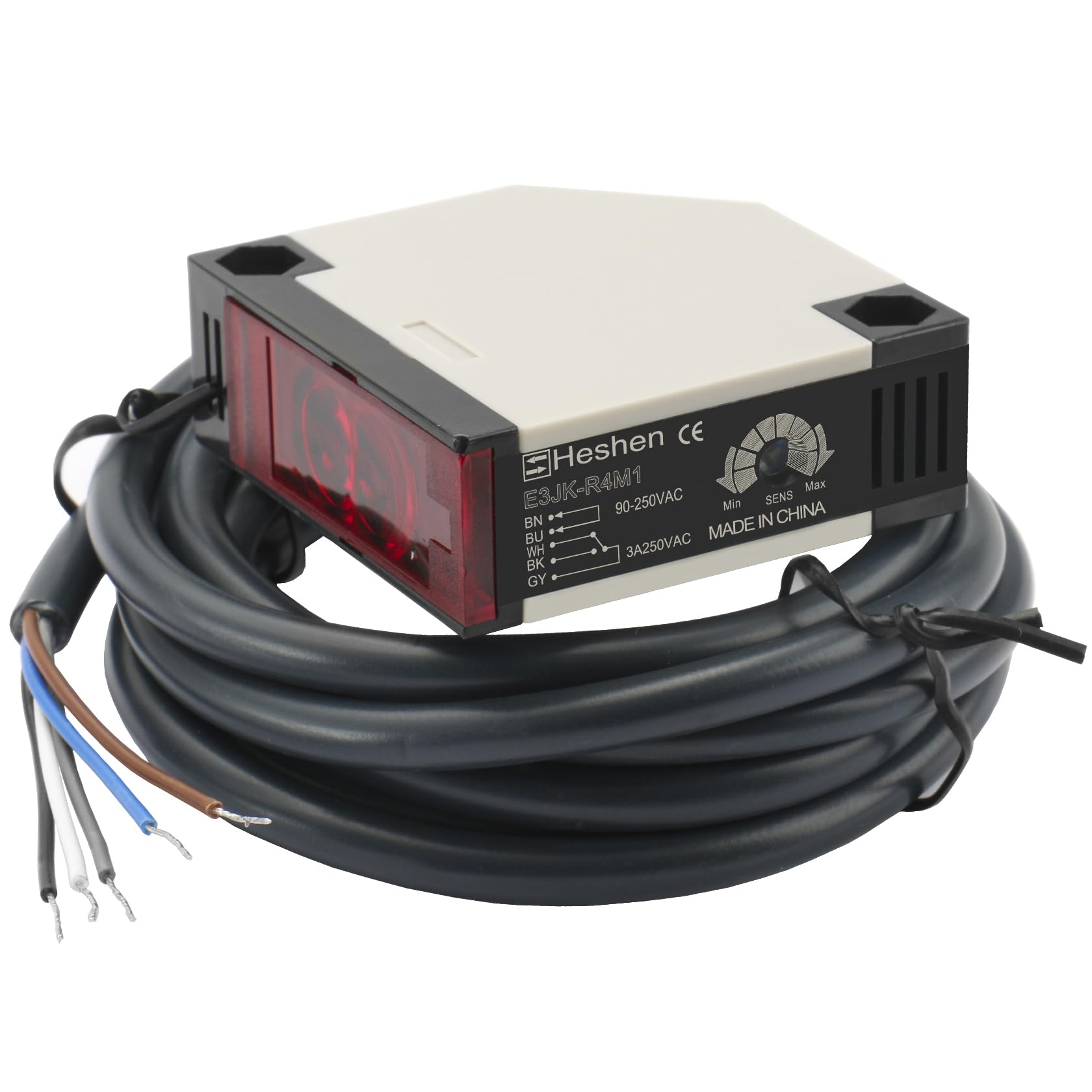 Heschen Photoelectric Switch, E3JK-R4M1, 90-250VAC, Feedback Reflection Type, Detection Distance 4m, with Reflector Panel