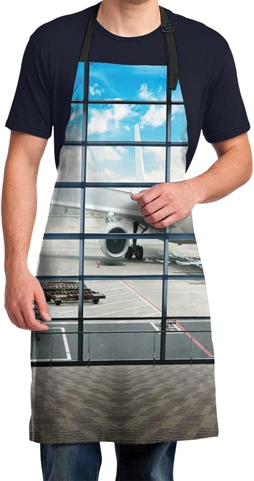 Cute Apron,angai Airport with Big Jet Plane Wan,Funny Aprons Cooking