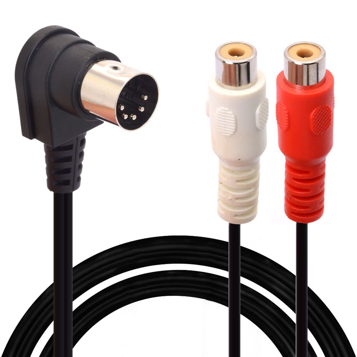 HTGuoji Din 5 Pin to RCA Cable. 90 Degree Right Angle 5 Pin Din Male Plug to 2 RCA Female Professional Grade Audio Cable Adapter for Bang & Olufsen, Naim, Quad, Stereo Systems (50 cm / 1.6 FT)