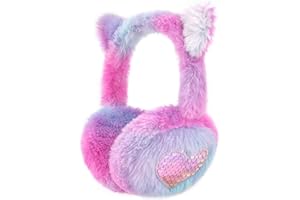 HYHFM Winter Earmuffs for Kids - Cute Animal Plush Warm Faux Fur Ear muffs with Cat Ear