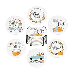 Fall Drink Absorbent Coasters with Holder Set of