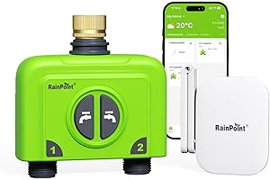 RAINPOINT WiFi Water Timer for Garden Hose, 2 Zone WiFi Sprinkler Controller, Smart Hose Timer Valve, Automatic Drip Irrigation System/Rain Delay for Garden/Lawn/Yard (Brass Inlet, WiFi Gateway)