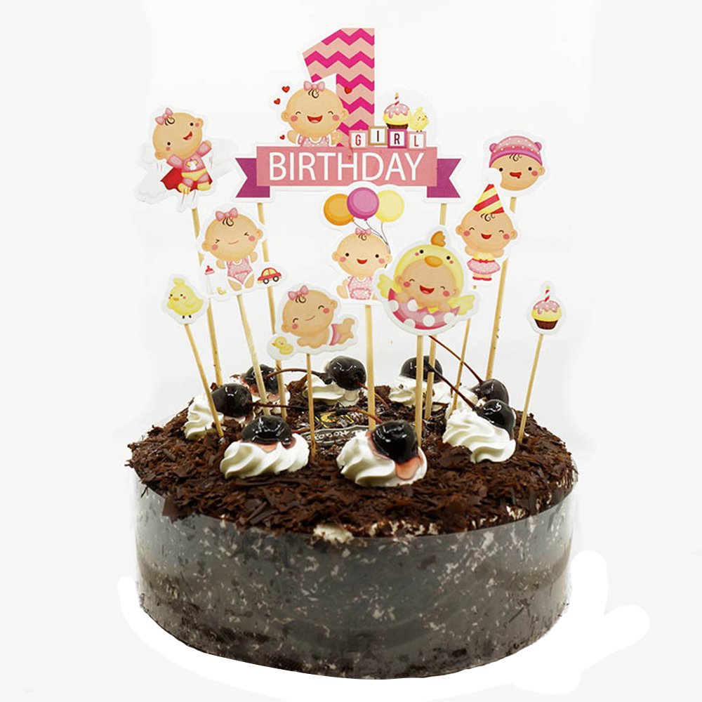 MZCH Little Girl CupCake Topper Cake Toppers for Baby Shower 1st Birthday Girl, Pink, 33 Pack