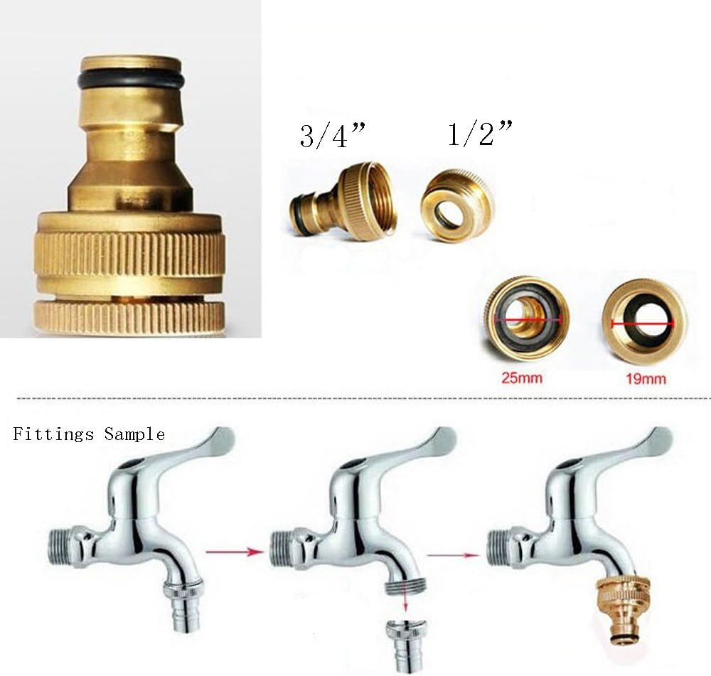 NUZAMAS Set of 4 Solid Brass Garden Hose Adaptors Lawn Water Hose Pipe Fitting Set Connectors Tap Adaptors - Image 4