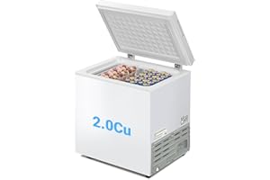 DOGHLY 2.0 Cu.Ft Chest Freezer, Compact Mini Deep Freezer with 7 Temp Settings & Removable Basket, Top Door Free-Standing Freezer for Home, Dorm, Garage, Office, Apartment & Basement (2.0CU.FT)