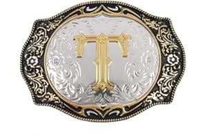 Western Belt Buckle Initial Letters ABCDMRJ to Z Cowboy Rodeo Small Gold Belt Buckles for Men Women