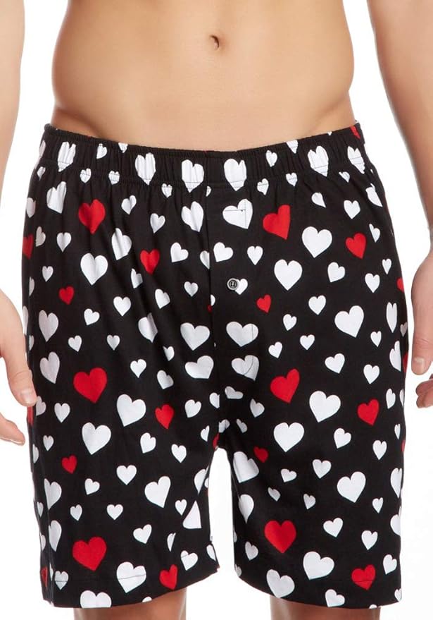 Intimo Men's Allover Heart Graphic Boxer Short Underwear Medium Black at Amazon Men’s Clothing store