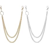 Frutain 2 Pcs Pants Wallet Chains for Men Women Heavy Duty Jean Belt Pocket Chains with Lobster Clasp Hip Hop Goth Biker Style Metal Silver and Gold