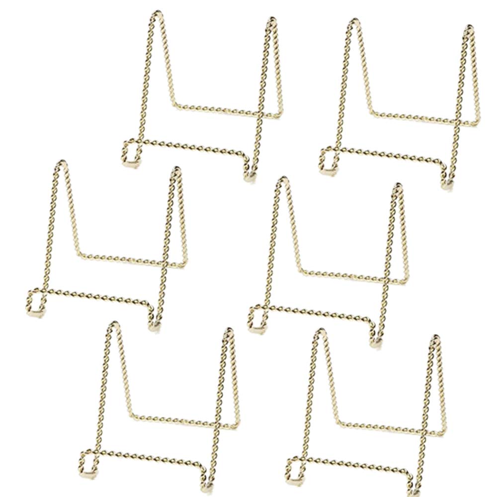 HOHIYA Plate Display Stand Holder Metal Easel Twist Wire Christmas 3inch(Brass,pack of 6)