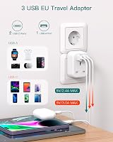 Addtam UK to EU Plug Adapter with 3 USB Ports Type E/F Schuko 3250W view 2