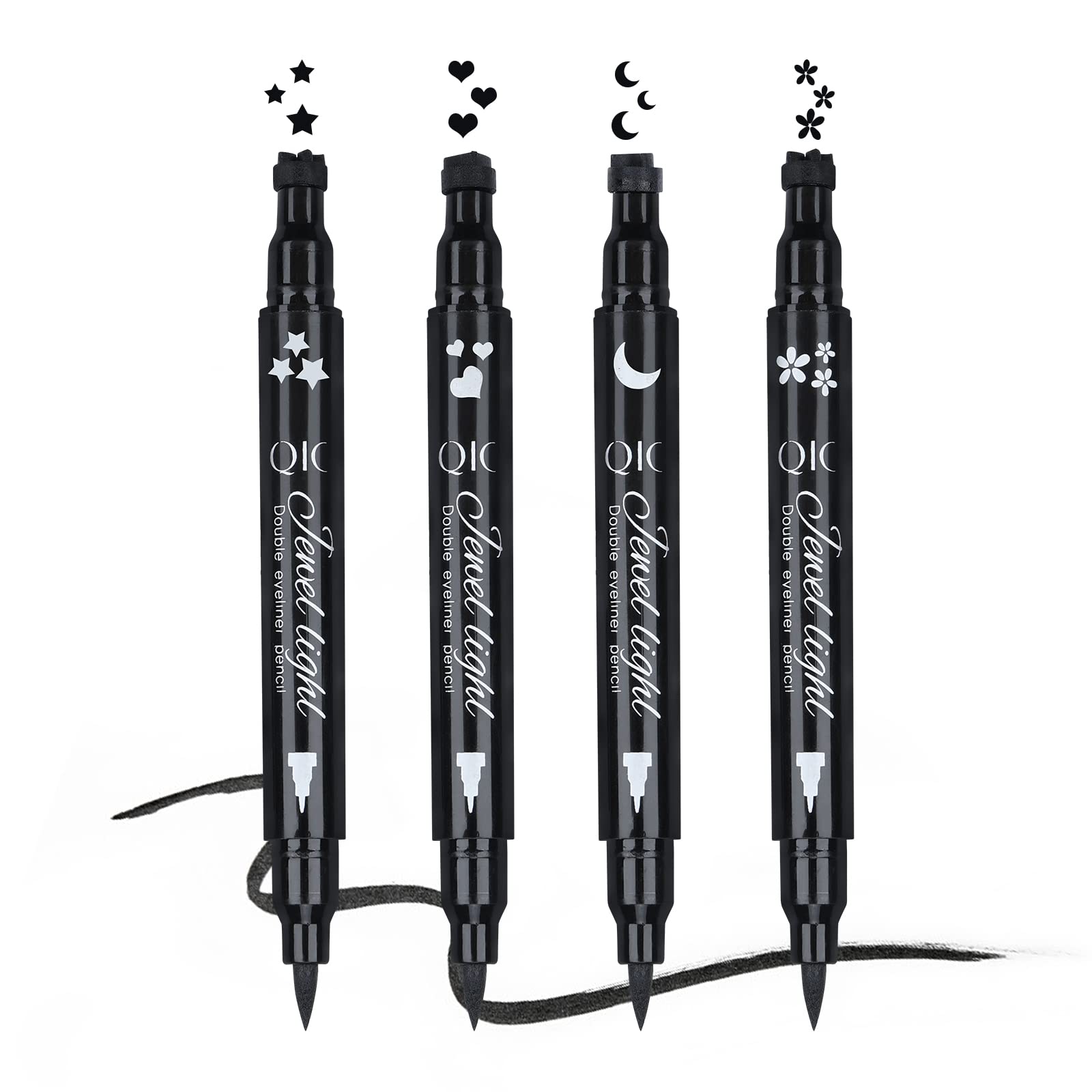Yuccer Star Heart Eyeliner Stamp Waterproof Liquid Eyeliner Pen Black Long Lasting Double Ended Eyeliner Pencil Make Up Eye Liner (Star+Moon+Heart+Flower)