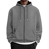 QOSOQ Mens Zip Up Hooded Sweatshirt Casual Long Sleeve Hoodies Fashion Drawstring Sweatshirts with Kanga Pockets