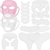 Maitys 32 Pcs 32 Pcs Reusable Silicone Face Mask & Anti-wrinkle Patch Set, Face Mask Cover Holder with Neck Chest Forehead Eye Mouth Wrinkle Patches, Smoothing Overnight for Women (Clear,Pink)