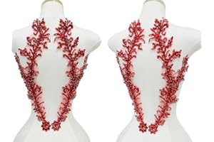 ARTISTRYXB Handmade Beaded Crystal Patches with Rhinestone Applique Designs for Prom Formal Dress 1pair/Bag (Red)