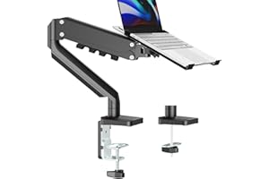 UPGRAVITY Laptop Mount, 2-in-1 Gas Spring Laptop Arm for 12"-17" Notebook/13-32 Computer Screen, Holds 3.3-17.6lbs, Full Motion Adjustable Laptop Desk Mount with Tray, Clamp-on and Grommet Base